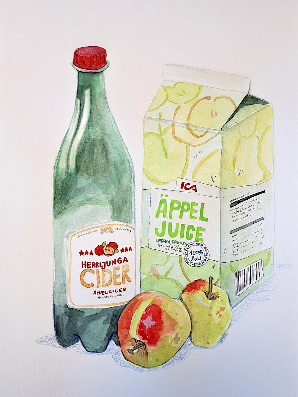 Apples Still Life, Watercolours