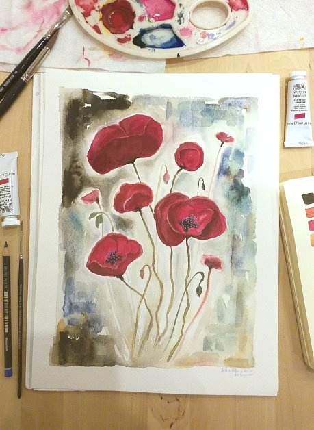 Poppies, Watercolours and Gouache